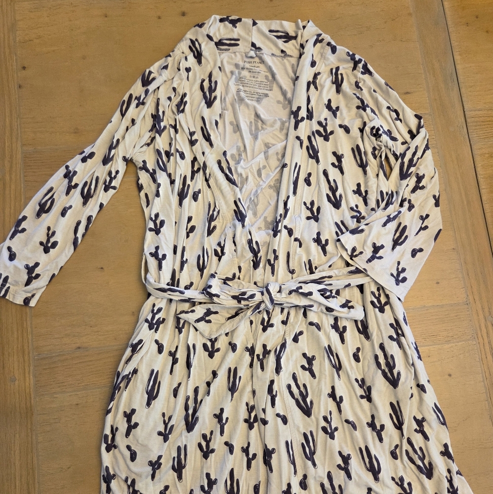 Posh Peanut White and Black Cactus Print Robe
